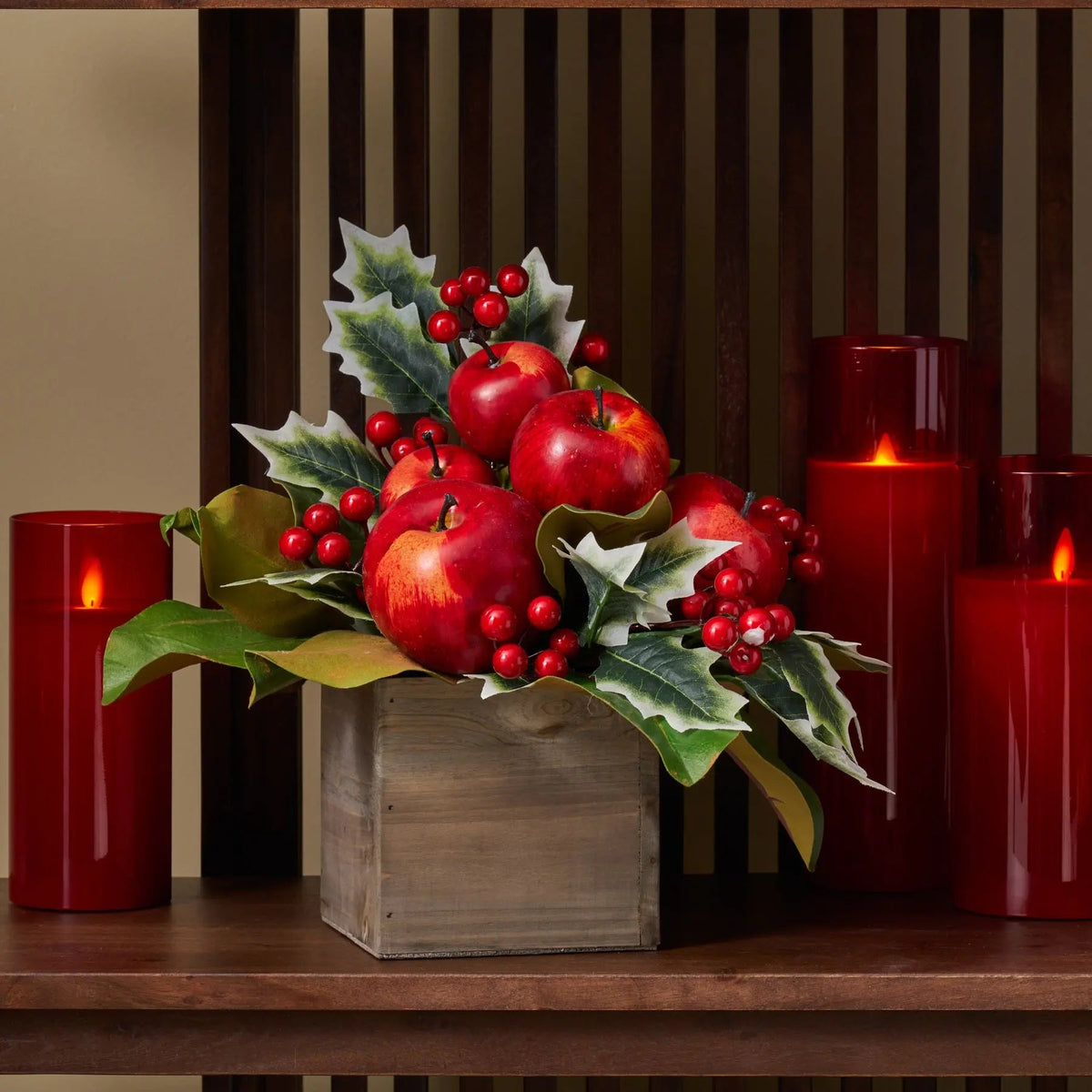 Yulemere Classic Red Apple Holly and Magnolia Leaf Holiday Centerpiece detail view 4
