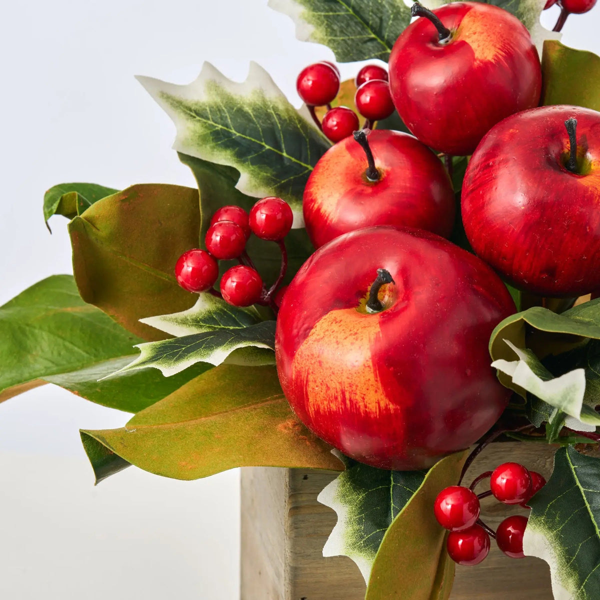 Yulemere Classic Red Apple Holly and Magnolia Leaf Holiday Centerpiece overall view