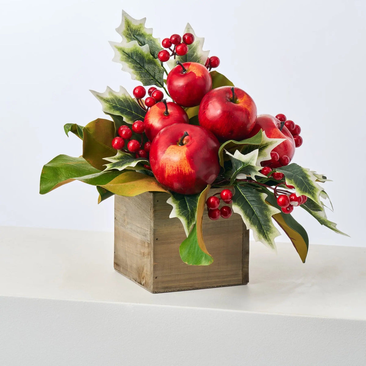 Yulemere Classic Red Apple Holly and Magnolia Leaf Holiday Centerpiece detail view 2