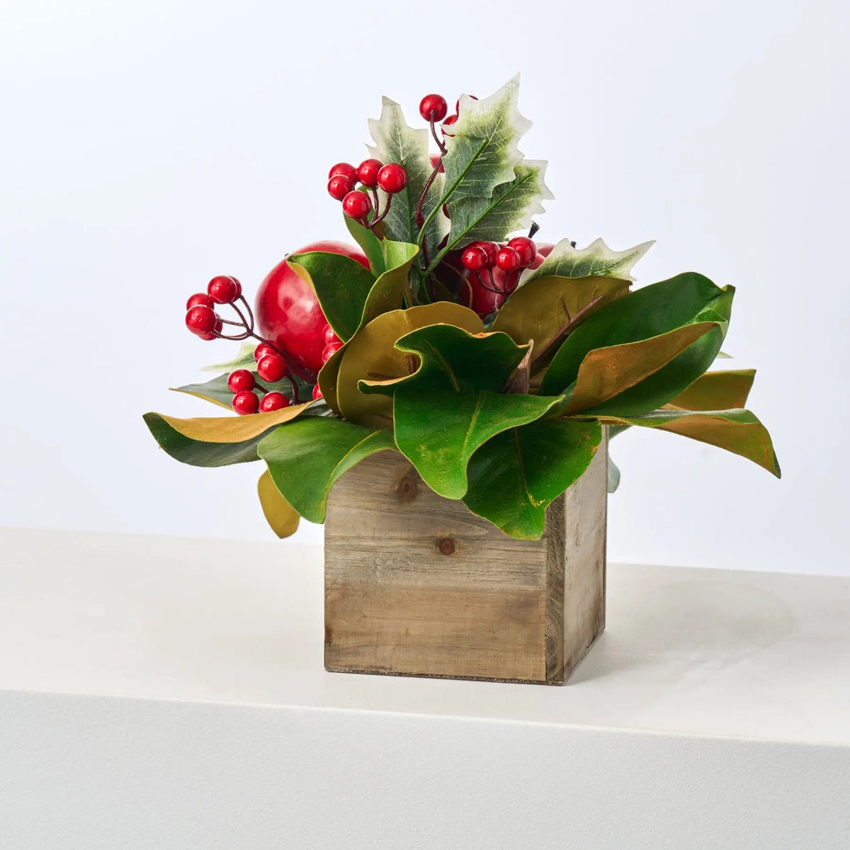 Yulemere Classic Red Apple Holly and Magnolia Leaf Holiday Centerpiece detail view 3