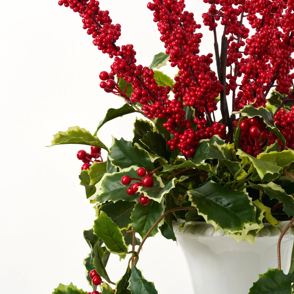 Yulemere Lifelike Holly Leaf and Red Ilex Berry Holiday Centerpiece detail view 2