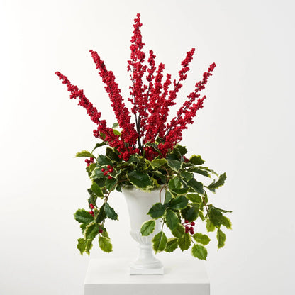 Yulemere Lifelike Holly Leaf and Red Ilex Berry Holiday Centerpiece overall view