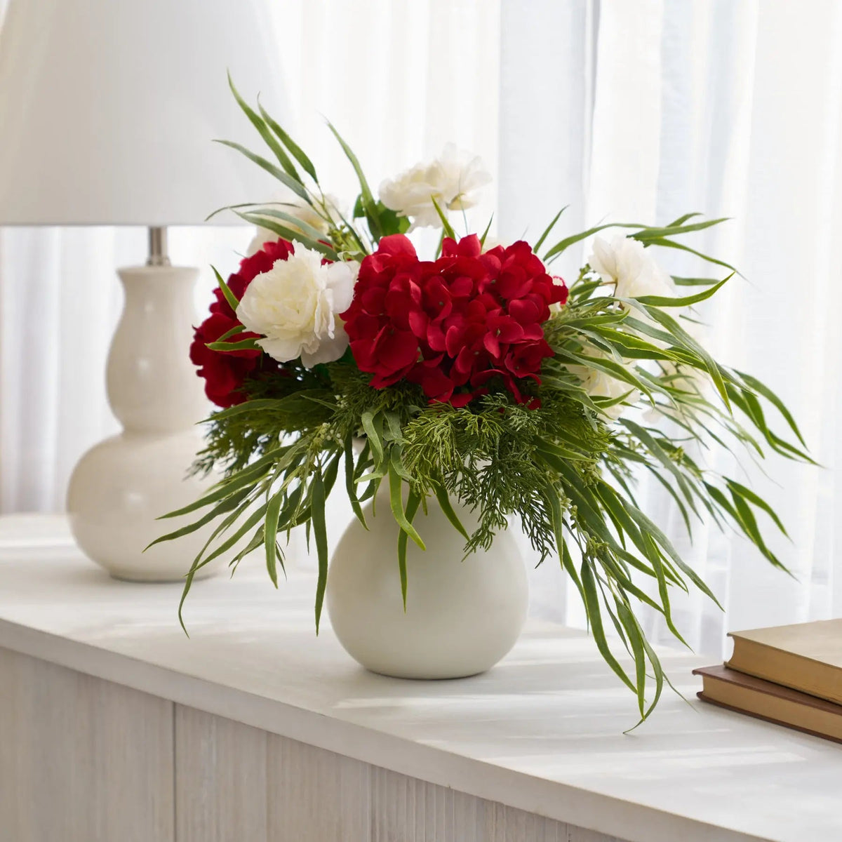 Yulemere Home for the S Red Hydrangea Mini White Holiday Centerpiece detail view 2