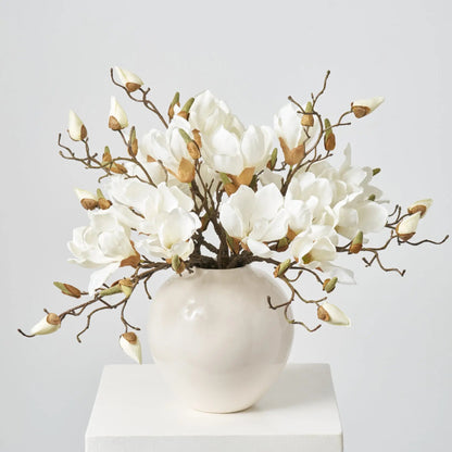 Yulemere Classic White Magnolia Blooms and Branches Holiday Stem overall view