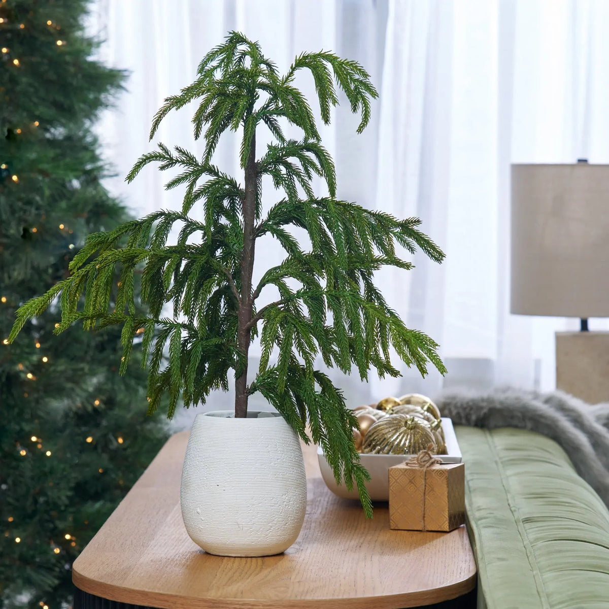 Yulemere Lifelike Real Touch Norfolk Faux Tree Holiday Centerpiece overall view