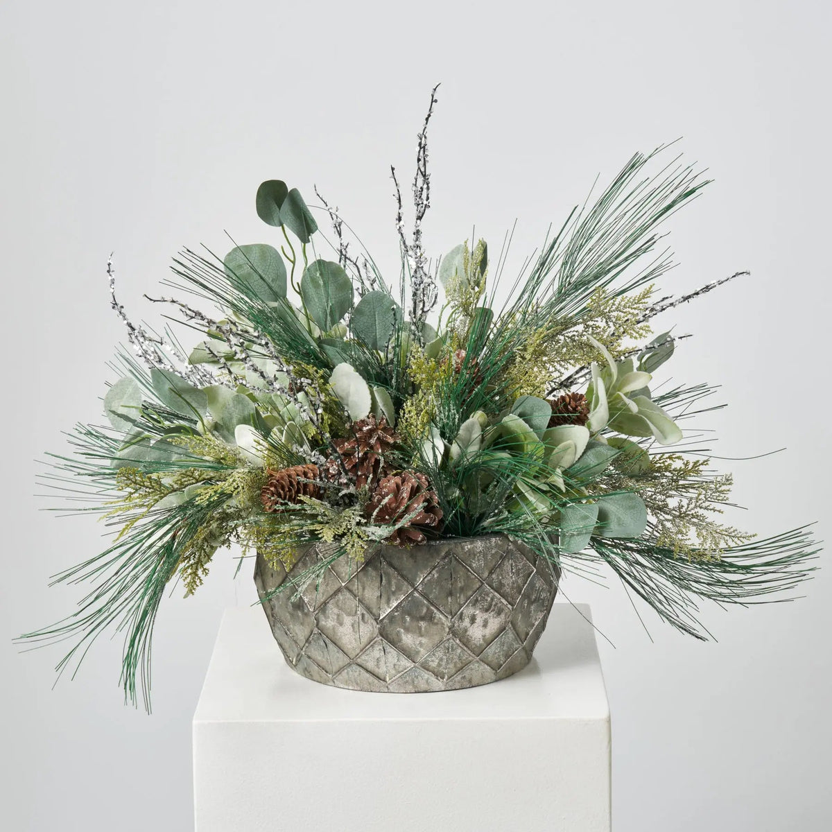 Yulemere Iced Long Needle Pine Glitter Cedar and Pinecone Holiday Stem detail view 2