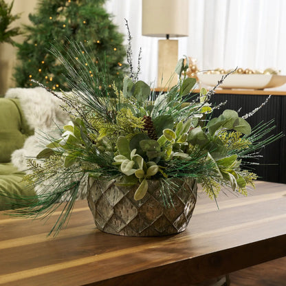Yulemere Iced Long Needle Pine Glitter Cedar and Pinecone Holiday Stem overall view