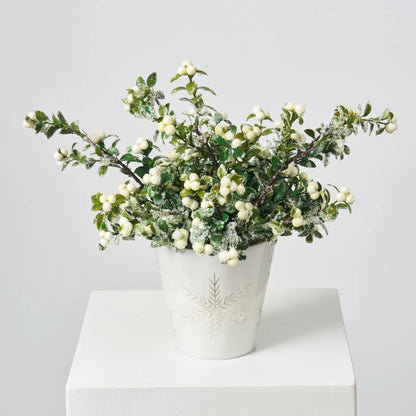 Yulemere Glitter Cream Snowberry and Boxwood Greenery Holiday Centerpiece detail view 3