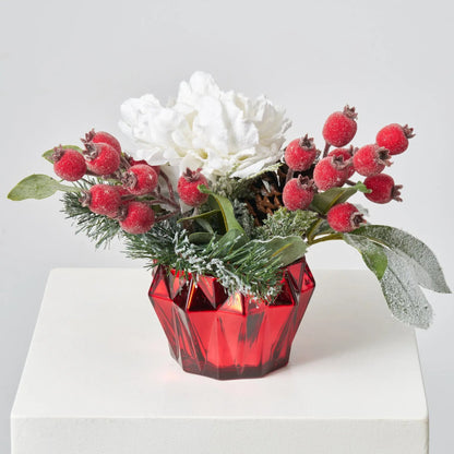 Yulemere Snow Covered Glitter White Peony Pinecone Holiday Centerpiece detail view 4