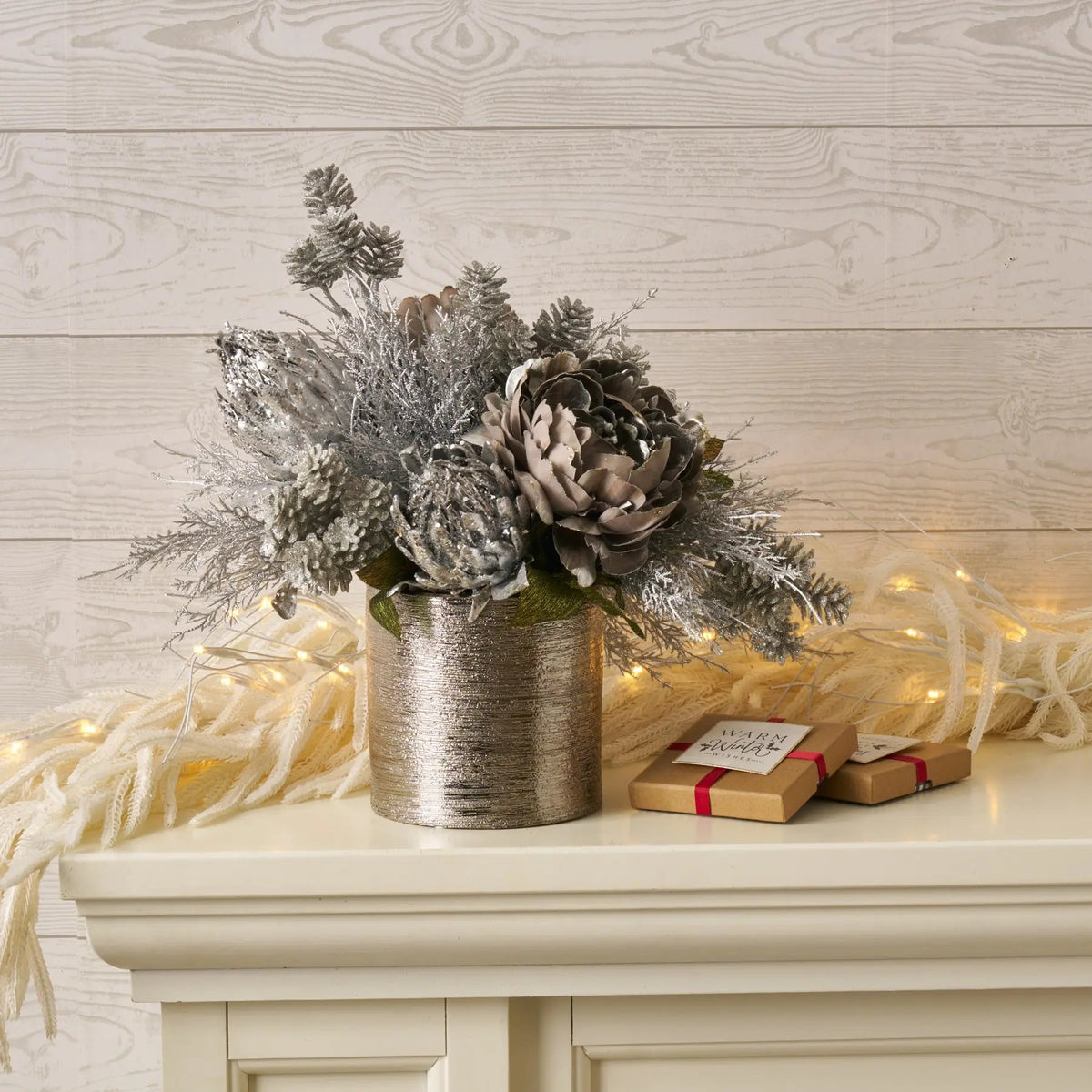 Yulemere Glitter Peony and Protea Holiday Centerpiece overall view