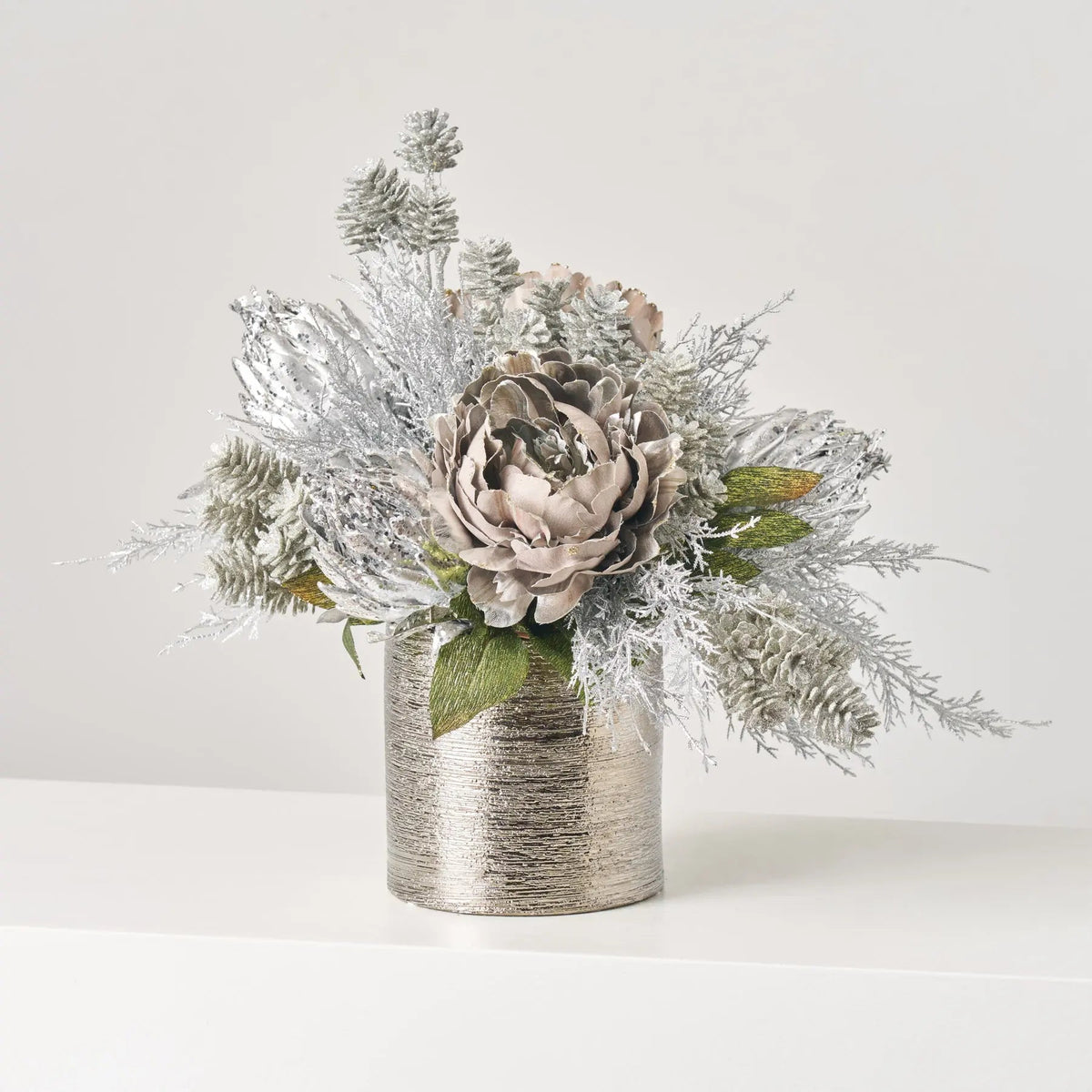 Yulemere Glitter Peony and Protea Holiday Centerpiece detail view 2