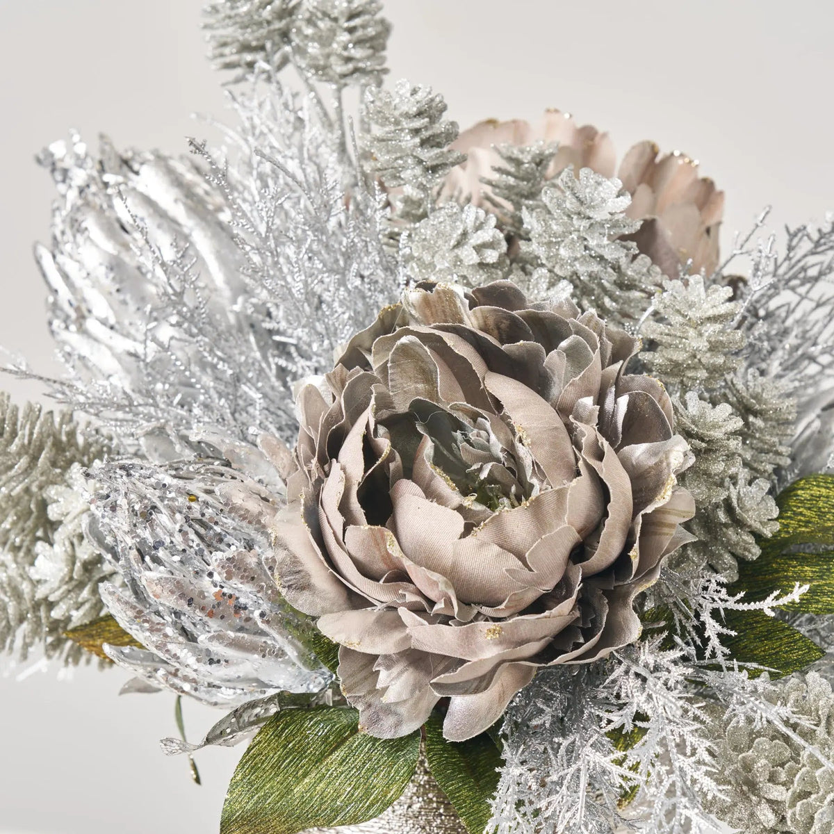Yulemere Glitter Peony and Protea Holiday Centerpiece detail view 3