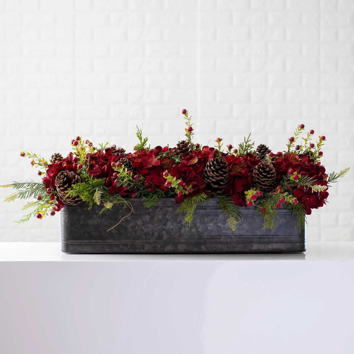 Yulemere Burgundy Red Hydrangea Wild Cranberry Holiday Centerpiece detail view 8