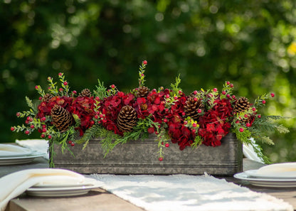 Yulemere Burgundy Red Hydrangea Wild Cranberry Holiday Centerpiece detail view 6