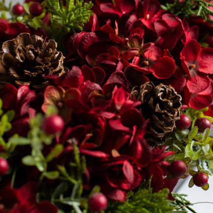 Yulemere Burgundy Red Hydrangea Wild Cranberry Holiday Centerpiece detail view 11