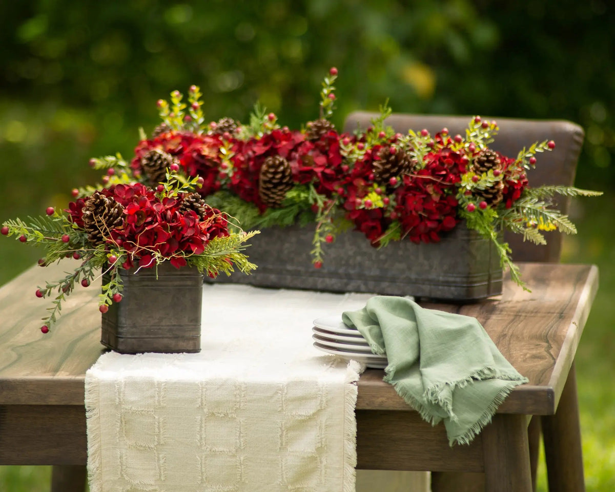 Yulemere Burgundy Red Hydrangea Wild Cranberry Holiday Centerpiece detail view 2