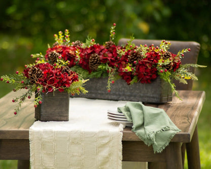 Yulemere Burgundy Red Hydrangea Wild Cranberry Holiday Centerpiece detail view 2