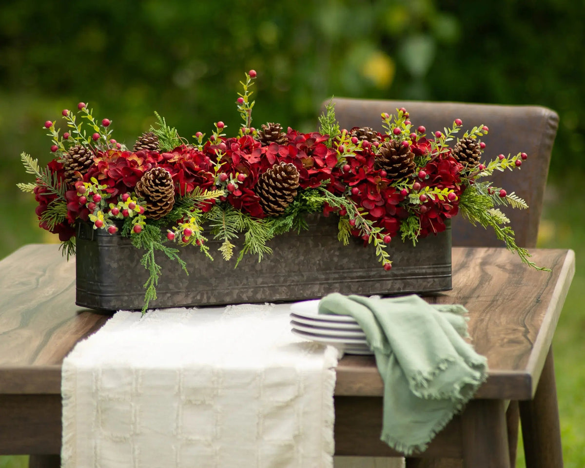 Yulemere Burgundy Red Hydrangea Wild Cranberry Holiday Centerpiece detail view 12