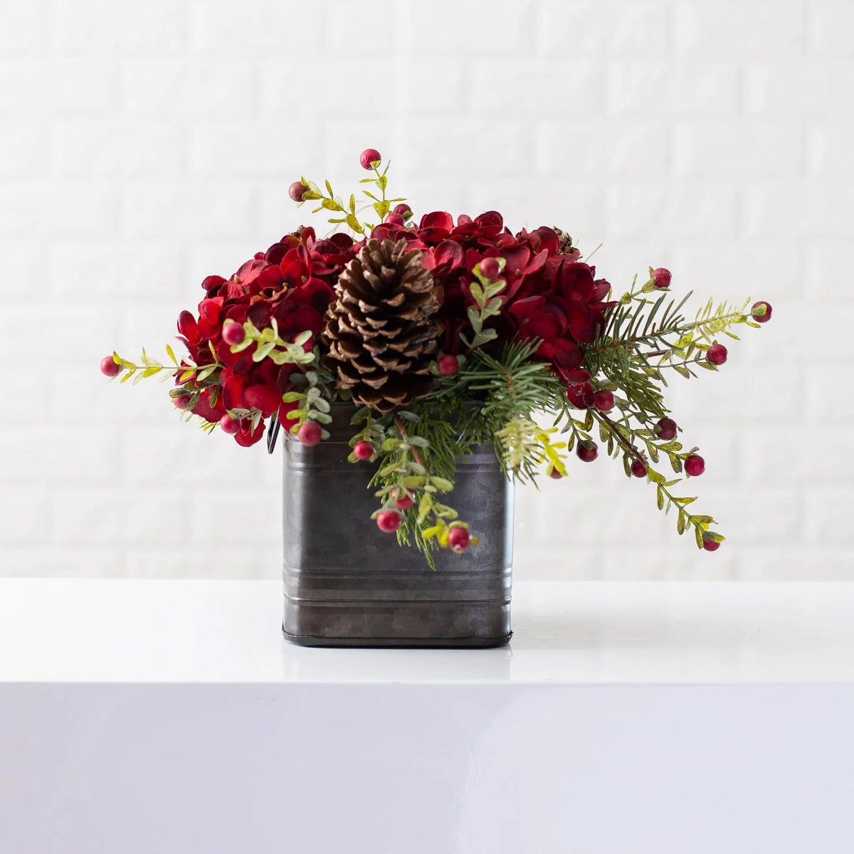 Yulemere Burgundy Red Hydrangea Wild Cranberry Holiday Centerpiece detail view 4