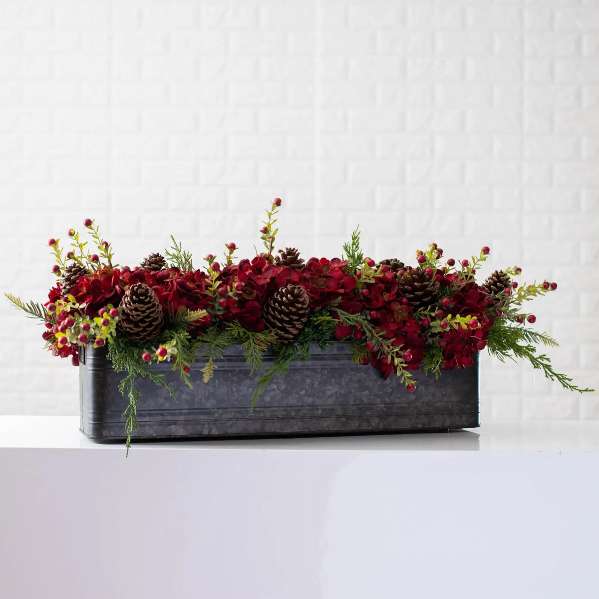 Yulemere Burgundy Red Hydrangea Wild Cranberry Holiday Centerpiece detail view 7
