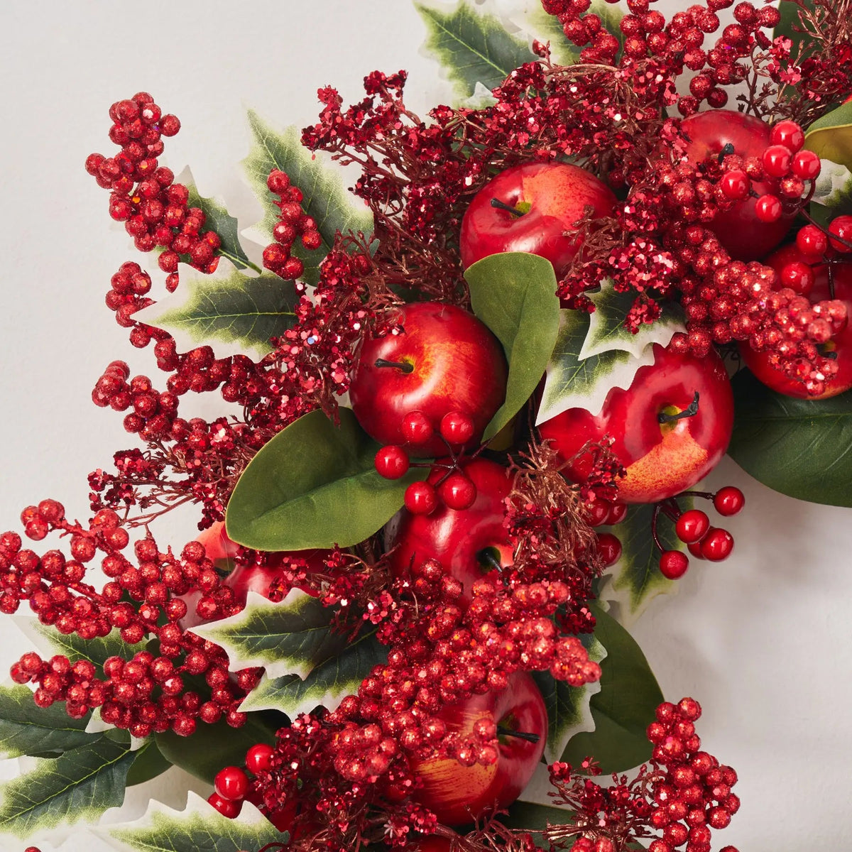 Yulemere Holly Jolly Apple Red Glitter Berry Apples Christmas Wreath overall view