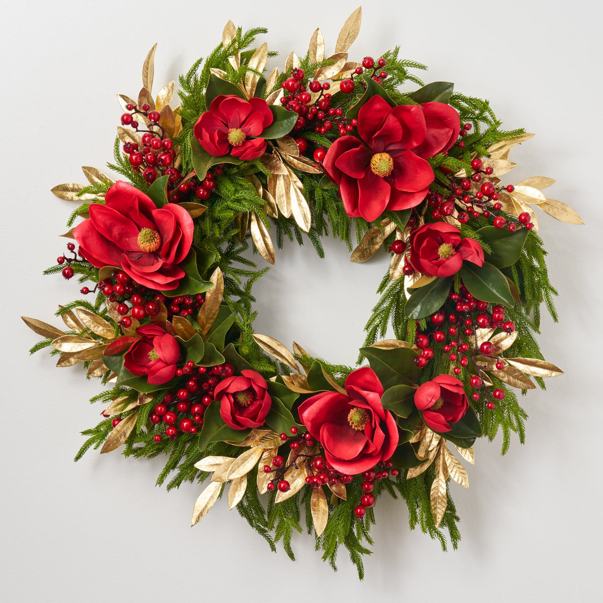 Yulemere Real Touch Red Magnolia Christmas Wreath detail view 3