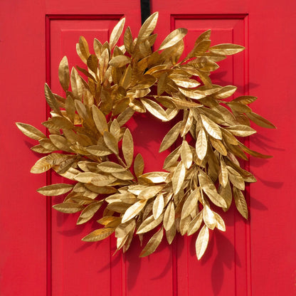 Yulemere Antiqued Gold Bay Leaf Christmas Wreath detail view 4