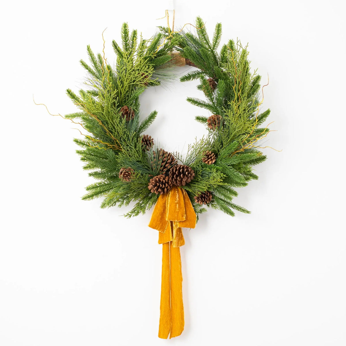 Yulemere Evergreen Forest Greens and Pine Cone Crest Christmas Wreath detail view 3