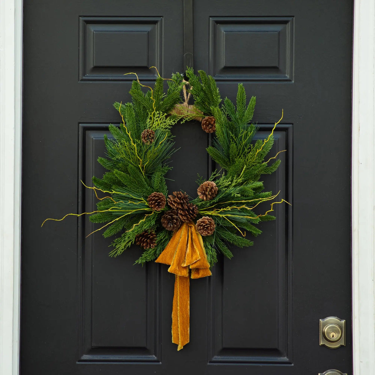 Yulemere Evergreen Forest Greens and Pine Cone Crest Christmas Wreath detail view 5