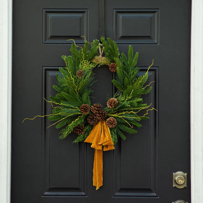 Yulemere Evergreen Forest Greens and Pine Cone Crest Christmas Wreath detail view 5