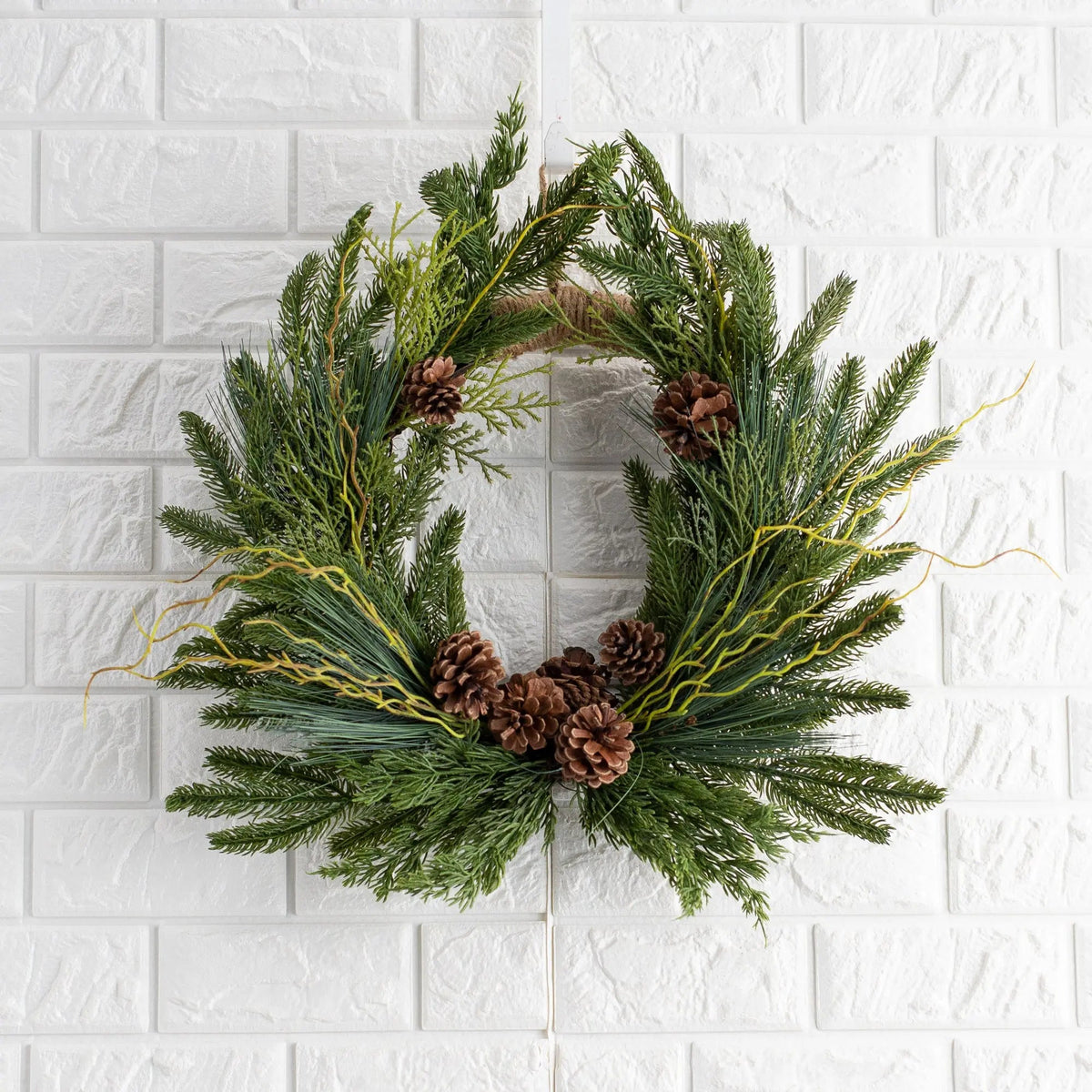Yulemere Evergreen Forest Greens and Pine Cone Crest Christmas Wreath detail view 6