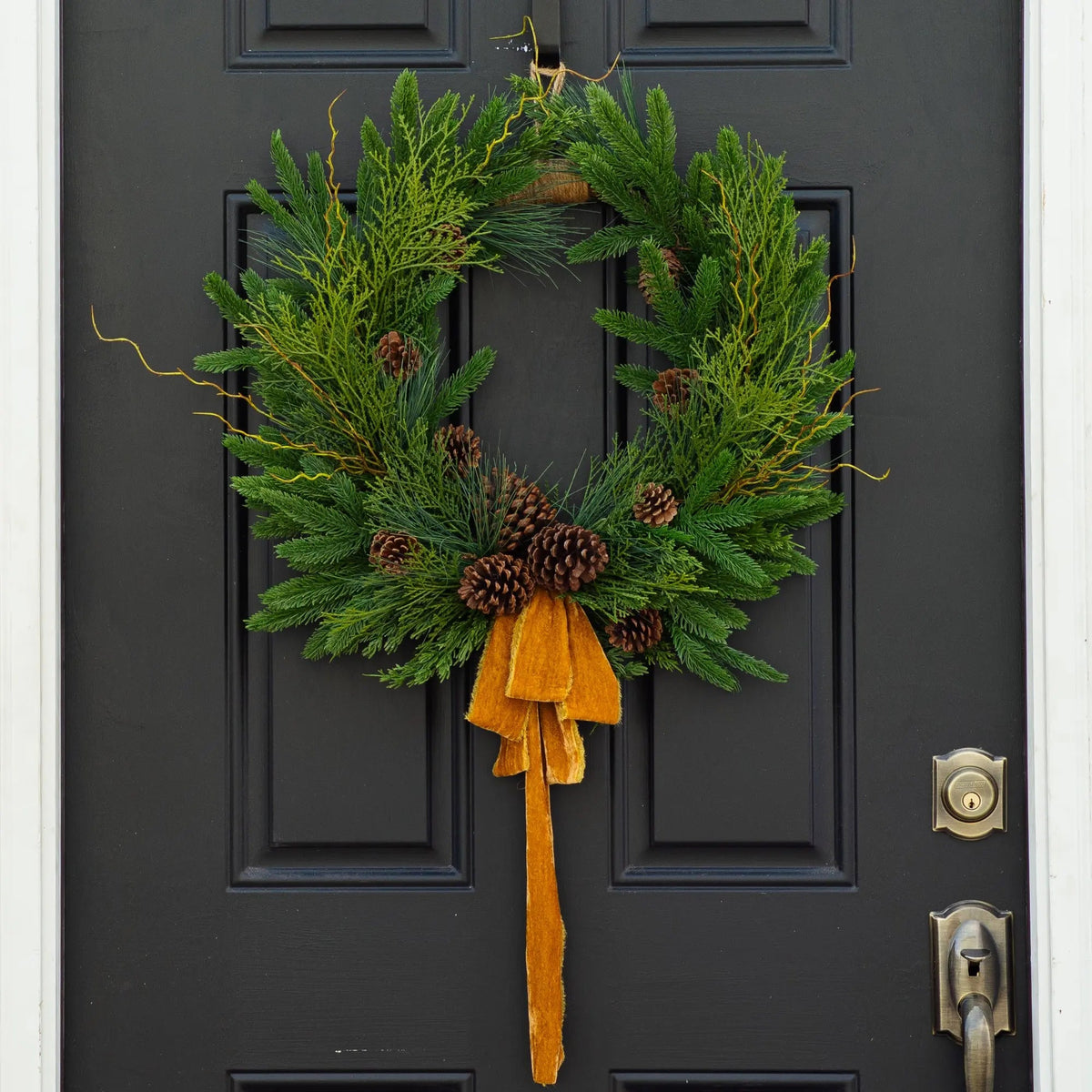 Yulemere Evergreen Forest Greens and Pine Cone Crest Christmas Wreath detail view 2