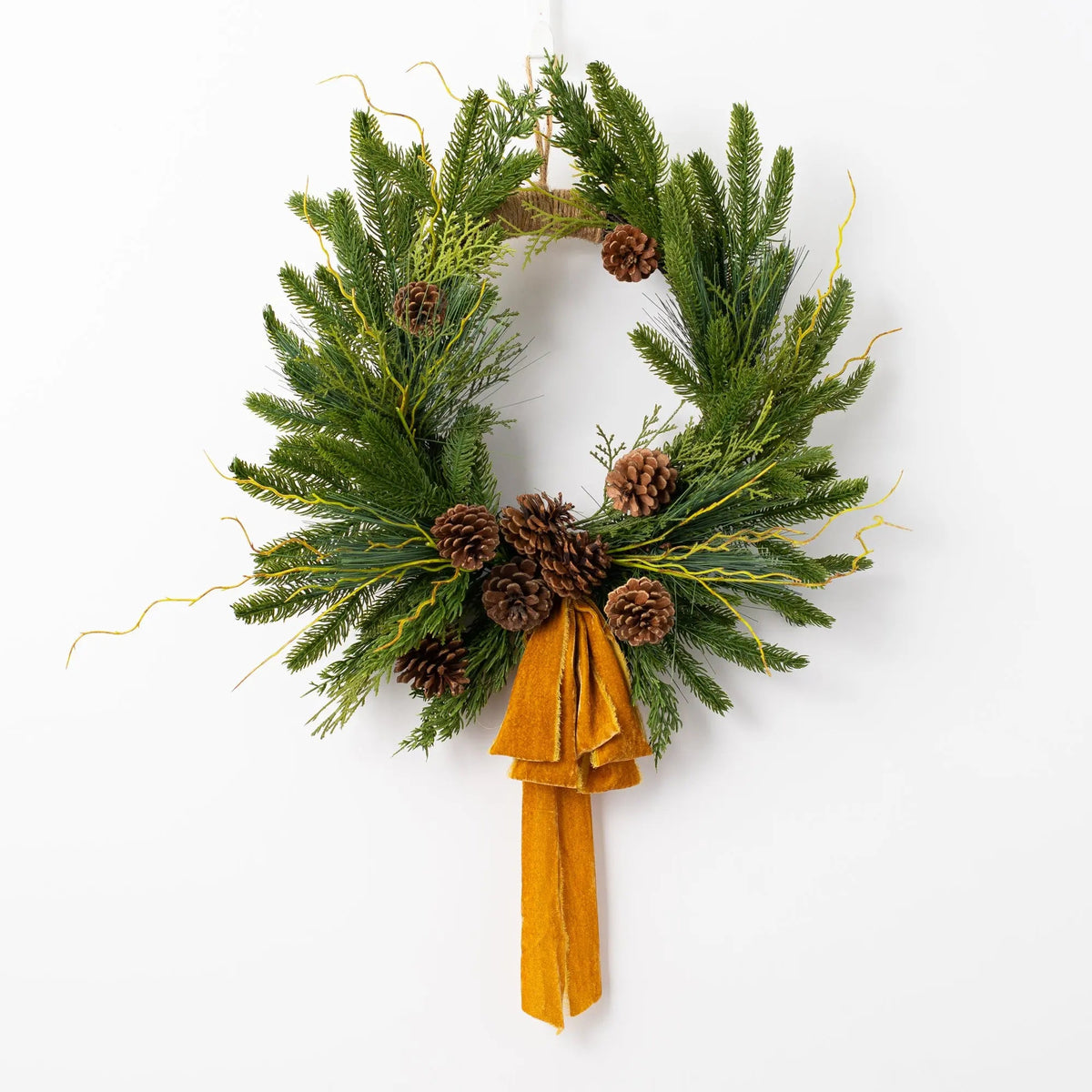 Yulemere Evergreen Forest Greens and Pine Cone Crest Christmas Wreath detail view 4