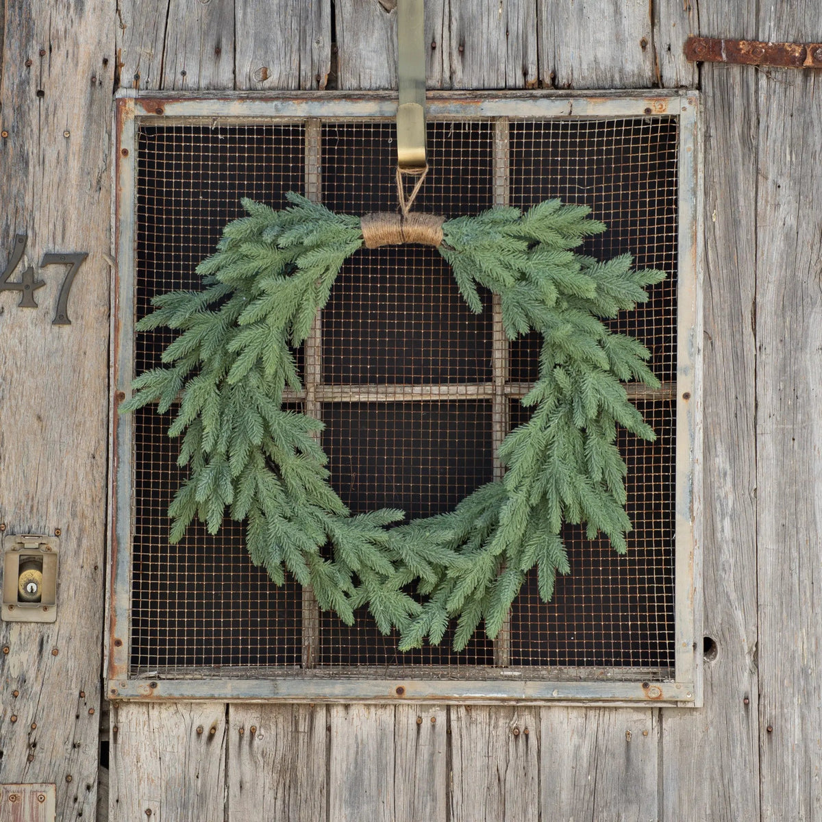 Yulemere Down Swept Winter Evergreen Douglass Fir Tree Christmas Wreath detail view 5