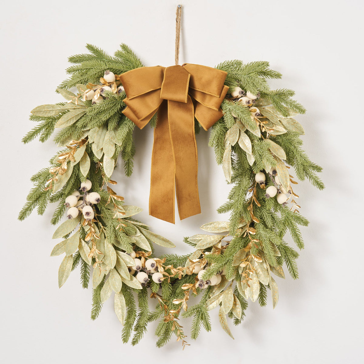 Yulemere Downswept Fir Christmas Wreath with Gilded Iced Eucalyptus detail view 3