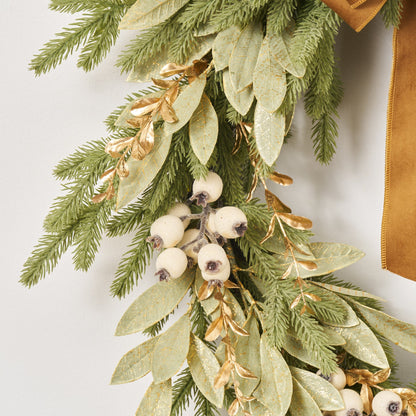 Yulemere Downswept Fir Christmas Wreath with Gilded Iced Eucalyptus overall view