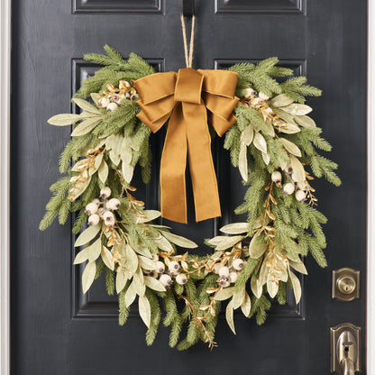 Yulemere Downswept Fir Christmas Wreath with Gilded Iced Eucalyptus detail view 2
