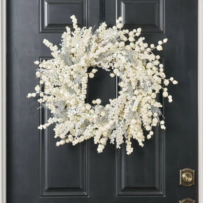 Yulemere Cream Glitter Berry White Christmas Wreath detail view 2