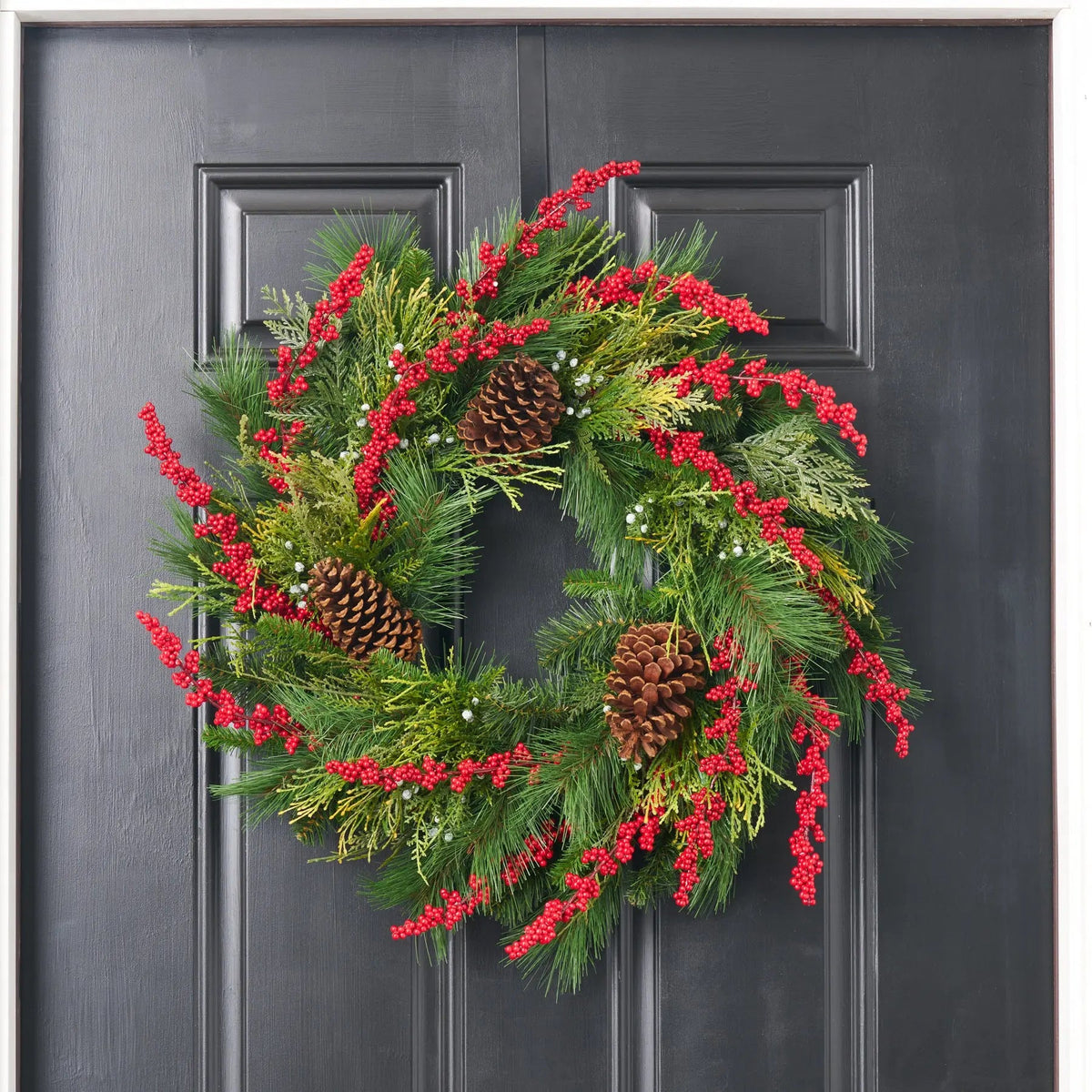 Yulemere Real Touch Lebanon Cedar Christmas Wreath Red detail view 3