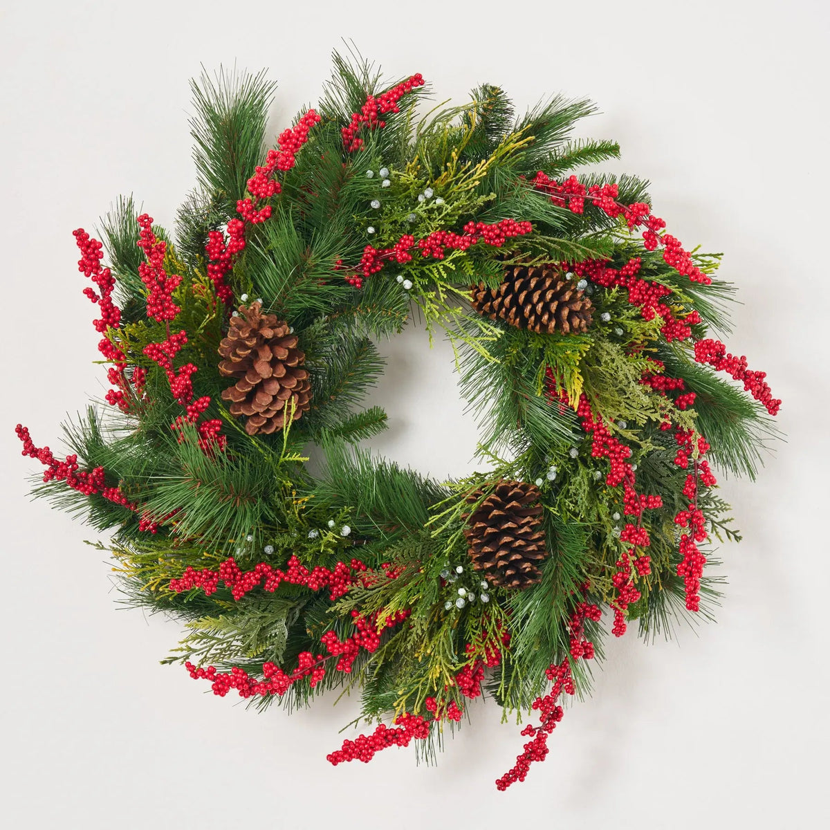Yulemere Real Touch Lebanon Cedar Christmas Wreath Red detail view 2