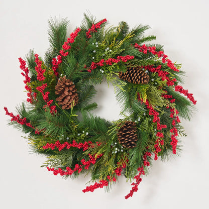 Yulemere Real Touch Lebanon Cedar Christmas Wreath Red detail view 2