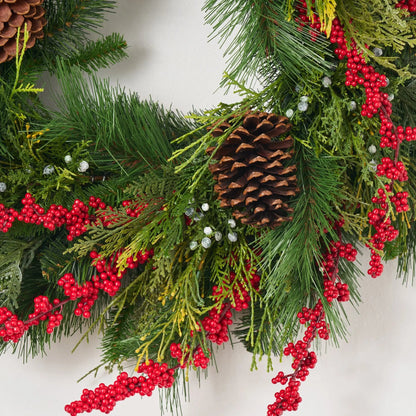 Yulemere Real Touch Lebanon Cedar Christmas Wreath Red detail view 4