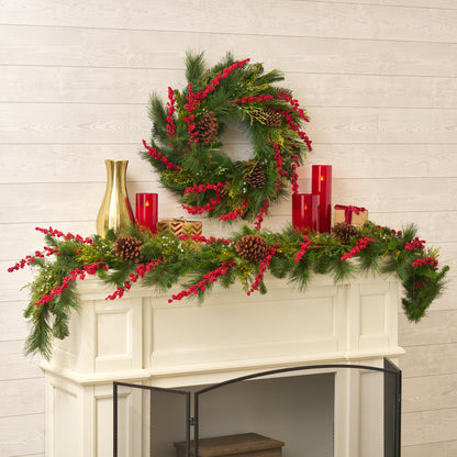 Yulemere Real Touch Lebanon Cedar Christmas Garland Red overall view