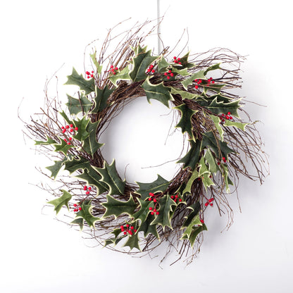 Yulemere Variegated Holly Berry Christmas Wreath overall view