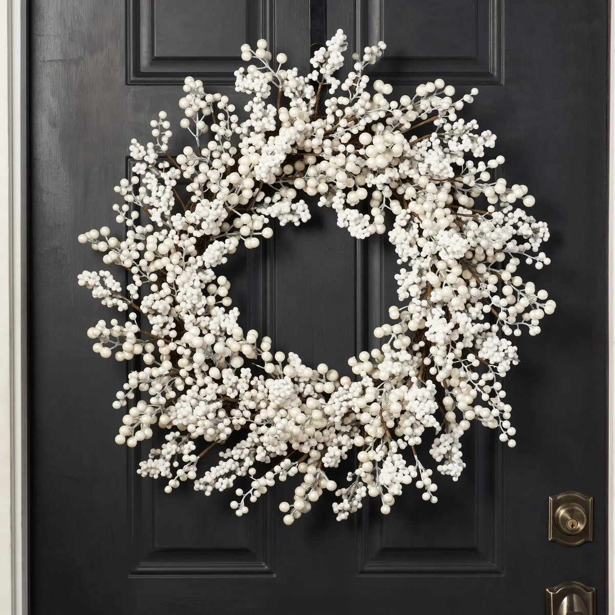 Yulemere Waterproof Winter White Pearl Berry Christmas Wreath overall view