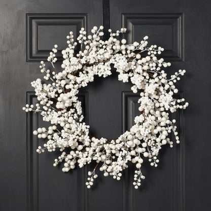 Yulemere Waterproof Winter White Pearl Berry Christmas Wreath detail view 2