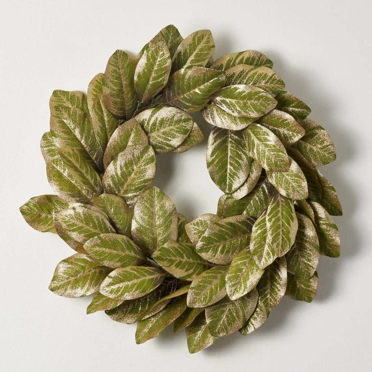 Yulemere Real Touch Green and Gold Metallic Magnolia Christmas Wreath overall view