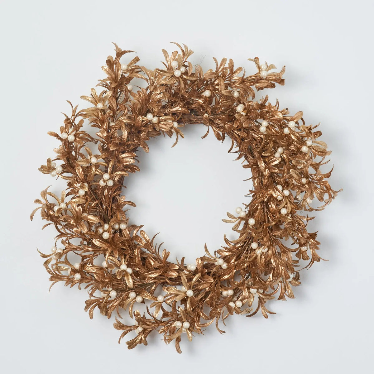Yulemere Shiny Metallic Gold Boxwood and Pearl White Christmas Wreath detail view 3