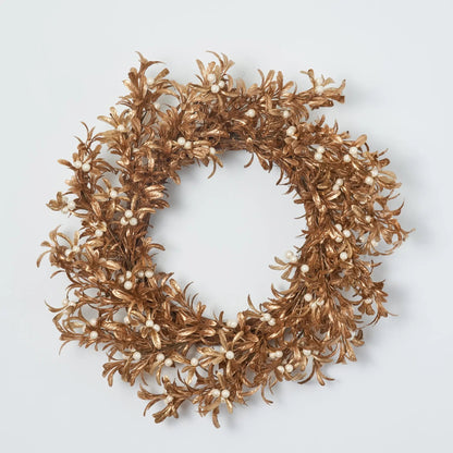 Yulemere Shiny Metallic Gold Boxwood and Pearl White Christmas Wreath detail view 3
