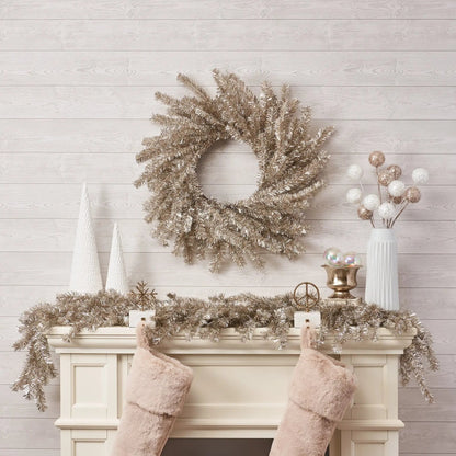 Yulemere Silver and Gold Metallic Soft Touch Tinsel Wreath detail view 2